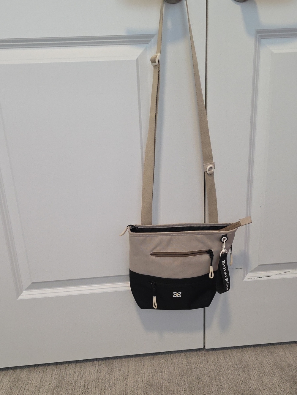 Sherpani Two-Tone Beige and Black Crossbody Bag